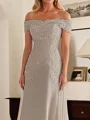Sheath Off-the-Shoulder Appliques Lace Floor-Length Chiffon Corset Mother of the Bride Dress