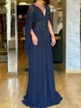 A-line V-neck Long Sleeves Beading Floor-Length Chiffon Corset Mother of the Bride Dress