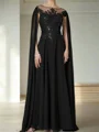 A-line Scoop Short Sleeves Appliques Lace Floor-Length Chiffon Corset Mother of the Bride Dress