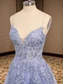A-line V-neck Appliques Lace Sweep Train Corset Porm Dress