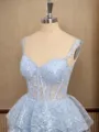 A-line Tulle Off-the-Shoulder Appliques Lace Court Train Corset Porm Dress