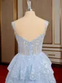 A-line Tulle Off-the-Shoulder Appliques Lace Court Train Corset Porm Dress