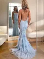 Trumpet/Mermaid Off-the-Shoulder Sweep Train Tulle Prom Dress With Appliques Lace