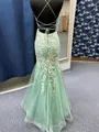 Mermaid V-neck Appliques Lace Floor-Length Tulle Corset Porm Dress