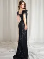 Sheath Off-the-Shoulder Feather Sweep Train Porm Dress