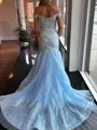 Sheath Off-the-Shoulder Appliques Lace Court Train Tulle Corset Porm Dress
