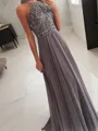 A-Line/Princess Halter Floor-Length Chiffon Prom Dress With Beading
