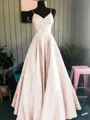 A-Line/Princess Spaghetti Straps Floor-Length Satin Prom Dress With Ruffles