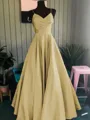 A-Line/Princess Spaghetti Straps Floor-Length Satin Prom Dress With Ruffles