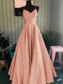 A-Line/Princess Spaghetti Straps Floor-Length Satin Prom Dress With Ruffles