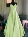 A-Line/Princess Spaghetti Straps Floor-Length Satin Prom Dress With Ruffles