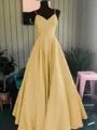 A-Line/Princess Spaghetti Straps Floor-Length Satin Prom Dress With Ruffles