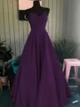 A-Line/Princess Spaghetti Straps Floor-Length Satin Prom Dress With Ruffles