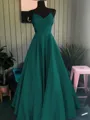 A-Line/Princess Spaghetti Straps Floor-Length Satin Prom Dress With Ruffles