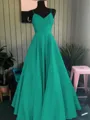 A-Line/Princess Spaghetti Straps Floor-Length Satin Prom Dress With Ruffles