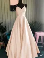 A-Line/Princess Spaghetti Straps Floor-Length Satin Prom Dress With Ruffles