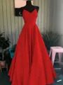 A-Line/Princess Spaghetti Straps Floor-Length Satin Prom Dress With Ruffles