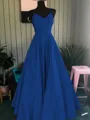 A-Line/Princess Spaghetti Straps Floor-Length Satin Prom Dress With Ruffles