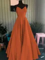 A-Line/Princess Spaghetti Straps Floor-Length Satin Prom Dress With Ruffles