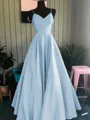 A-Line/Princess Spaghetti Straps Floor-Length Satin Prom Dress With Ruffles