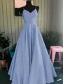 A-Line/Princess Spaghetti Straps Floor-Length Satin Prom Dress With Ruffles