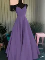 A-Line/Princess Spaghetti Straps Floor-Length Satin Prom Dress With Ruffles