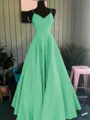 A-Line/Princess Spaghetti Straps Floor-Length Satin Prom Dress With Ruffles