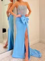 Sheath Straight Bow Sweep Train Stretch Crepe Corset Porm Dress
