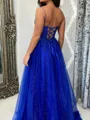 A-line Spaghetti Straps Sequin Floor-Length Tulle Corset Porm Dress