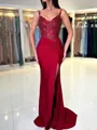 Sheath/Column Spandex V-neck Sleeveless Floor-Length Leg Slit Porm Dress