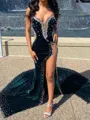 Trumpet/Mermaid Velvet Sweetheart Sleeveless Court Train Leg Slit Porm Dress