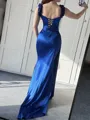 Sheath/Column Silk Like Satin Off-the-Shoulder Sleeveless Court Train Porm Dress