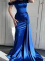 Sheath/Column Silk Like Satin Off-the-Shoulder Sleeveless Court Train Porm Dress