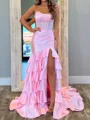 A-line/Princess Silk Like Satin Sweetheart Sleeveless Court Train Leg Slit Porm Dress