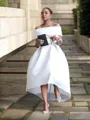 A-Line/Princess Off-the-Shoulder Asymmetrical Satin Prom Dress