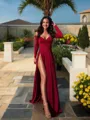 A-Line/Princess Off-the-Shoulder Sweep Train Jersey Prom Dress With Leg Slit