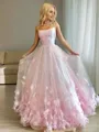 A-Line/Princess Bateau Floor-Length Tulle Prom Dress With Flower