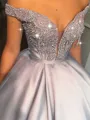 Ball Gown Off-the-Shoulder Floor-Length Satin Prom Dress With Beading