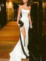 Sheath/Column Strapless Court Train Silk Like Satin Prom Dress With Leg Slit