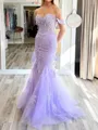 Sheath Off-the-Shoulder Appliques Lace Sweep Train Tulle Corset Porm Dress