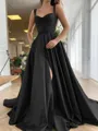 A-Line/Princess Straps Court Train Satin Prom Dress With Pockets