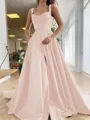 A-Line/Princess Straps Court Train Satin Prom Dress With Pockets