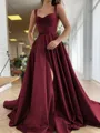 A-Line/Princess Straps Court Train Satin Prom Dress With Pockets