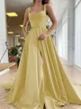 A-Line/Princess Straps Court Train Satin Prom Dress With Pockets