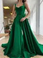 A-Line/Princess Straps Court Train Satin Prom Dress With Pockets