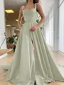 A-Line/Princess Straps Court Train Satin Prom Dress With Pockets