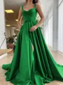 A-Line/Princess Straps Court Train Satin Prom Dress With Pockets