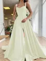 A-Line/Princess Straps Court Train Satin Prom Dress With Pockets