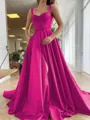 A-Line/Princess Straps Court Train Satin Prom Dress With Pockets