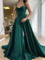 A-Line/Princess Straps Court Train Satin Prom Dress With Pockets